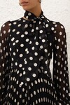 PUSSYBOW MIDI DRESS (BLACK/CREAM SPOT)