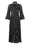 PUSSYBOW MIDI DRESS (BLACK/CREAM SPOT)