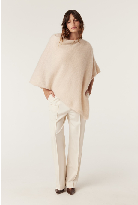 BRUSHED PURE CASHMERE PONCHO (FAWN)