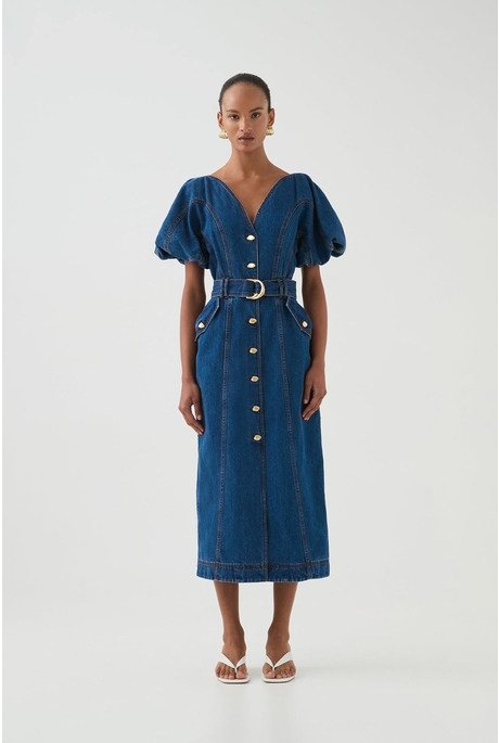 HARPER DENIM MIDI DRESS (CLASSIC WASH)