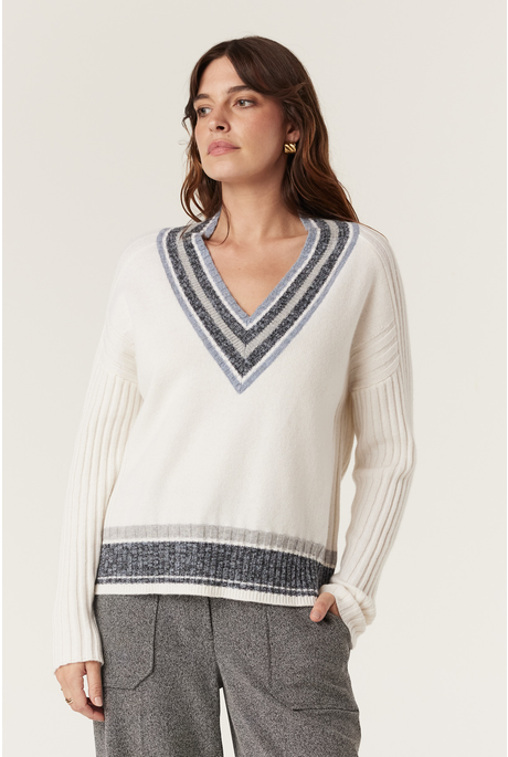 CASHWOOL VARSITY JUMPER (MILK)