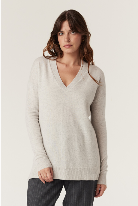 CASHWOOL V JUMPER (GREY MARLE)