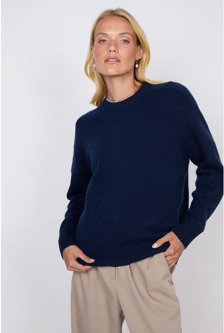 SADDLE CASHMERE CREW (MIDNIGHT)