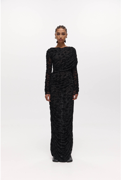 ROSIE WRAP DRESS (BLACK MESH VELVET)