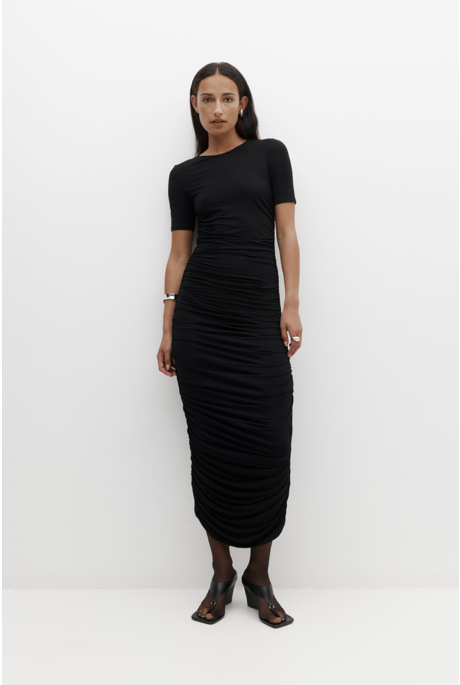RUCHED MIDI DRESS (BLACK)