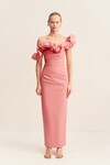 CAMPBELL RUFFLE DRAPED MIDI DRESS (BUBBLEGUM)