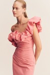 CAMPBELL RUFFLE DRAPED MIDI DRESS (BUBBLEGUM)