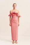 CAMPBELL RUFFLE DRAPED MIDI DRESS (BUBBLEGUM)