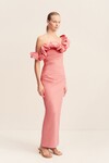 CAMPBELL RUFFLE DRAPED MIDI DRESS (BUBBLEGUM)