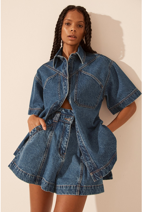RACQUEL HIGH WAISTED FLARED SHORT (VINTAGE BLUE)