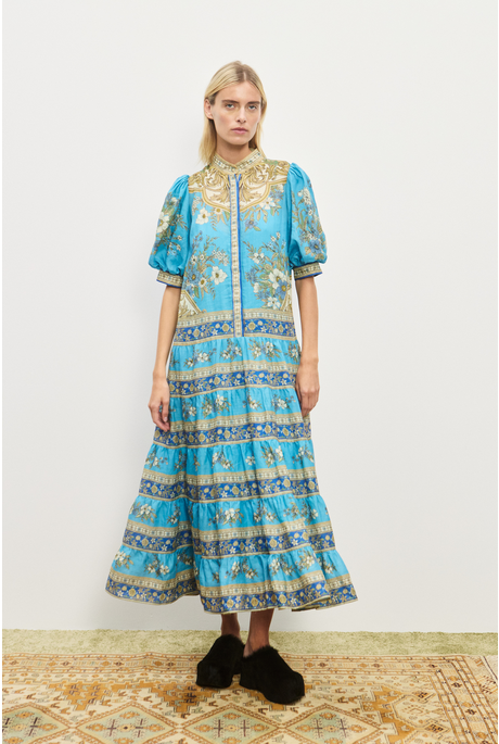 CASSIE TIERED MIDI DRESS (BLUE)
