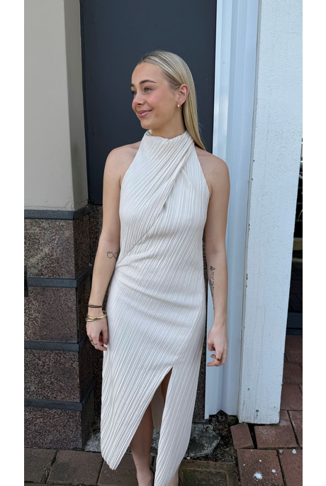 ALTO HALTER DRESS (LIGHT STONE)