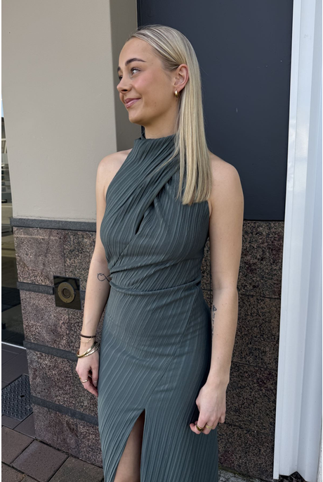 ALTO HALTER DRESS (SLATE GREEN)