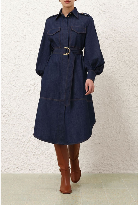 DENIM CARGO MIDI DRESS (INK)