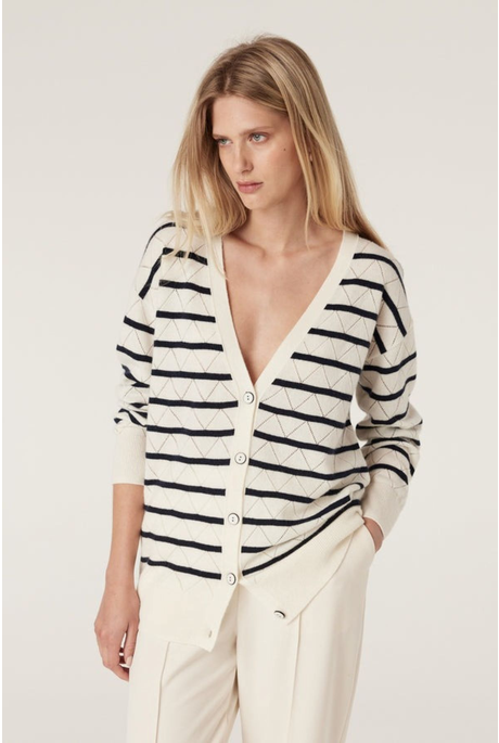 CASHWOOL CARDIGAN (NAVY STRIPE)