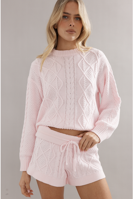 COTTON CABLE KNIT JUMPER (PINK)